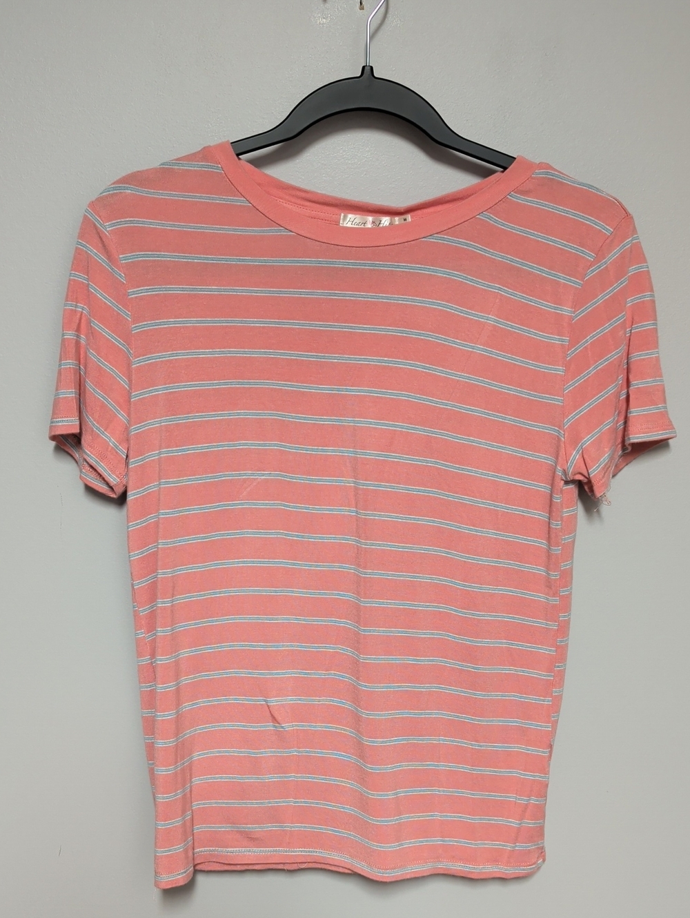 Heart & Hips Coral Stripe Short Sleeve Tee with White and Light Blue Lines